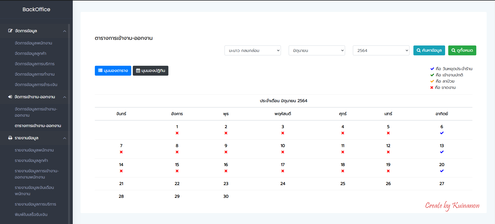 Thai massage shop system interface showing booking and staff dashboard